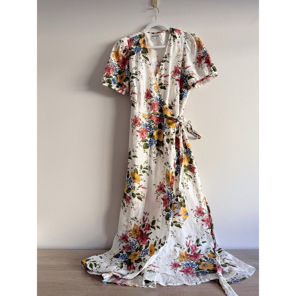 Reformation Weiss Linen Floral Wrap Dress in Chantilly Sz L NWOT - Picture 5 of 8